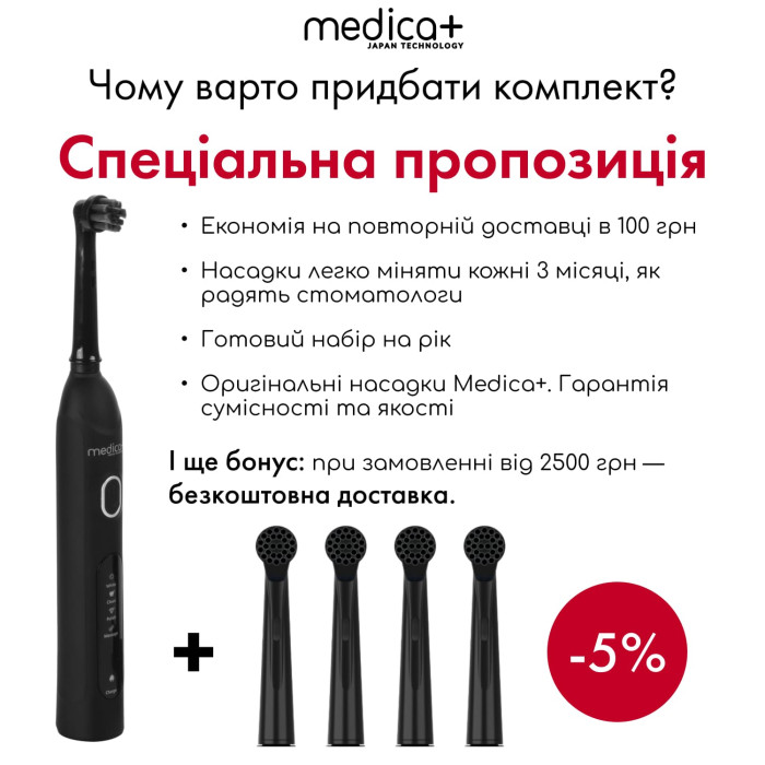 Роторна електрична зубна щітка Medica+ ProBrush XO Сarbon (Black) фото № 11