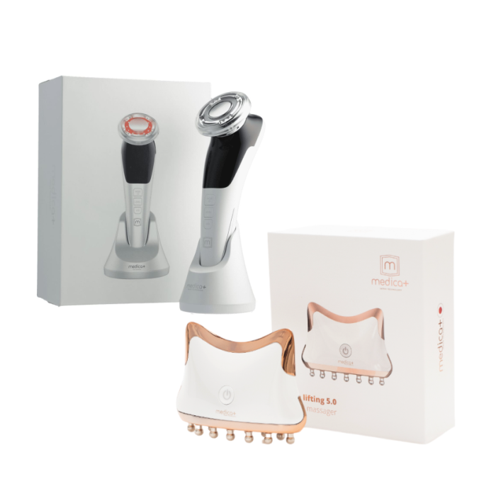 Набір мікрострумового RF Lifting масажера для обличчя Skin Lifting 7.0 White + Мікрострумовий ліфтинг Medica+ Skin Lifting 5.0