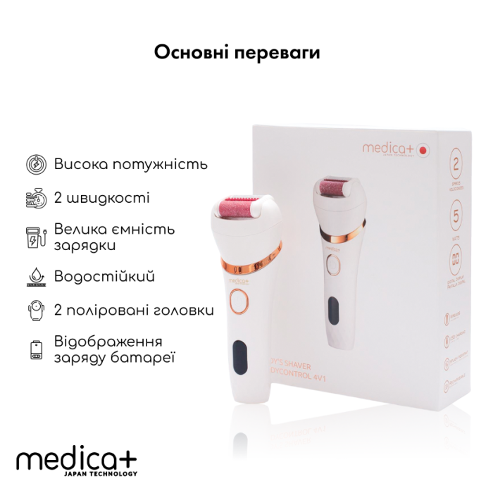 Электрическая роликовая пилка-пемза 4в1 Medica+ BodyControl 4v1 + Насадки (2 шт) фото № 7