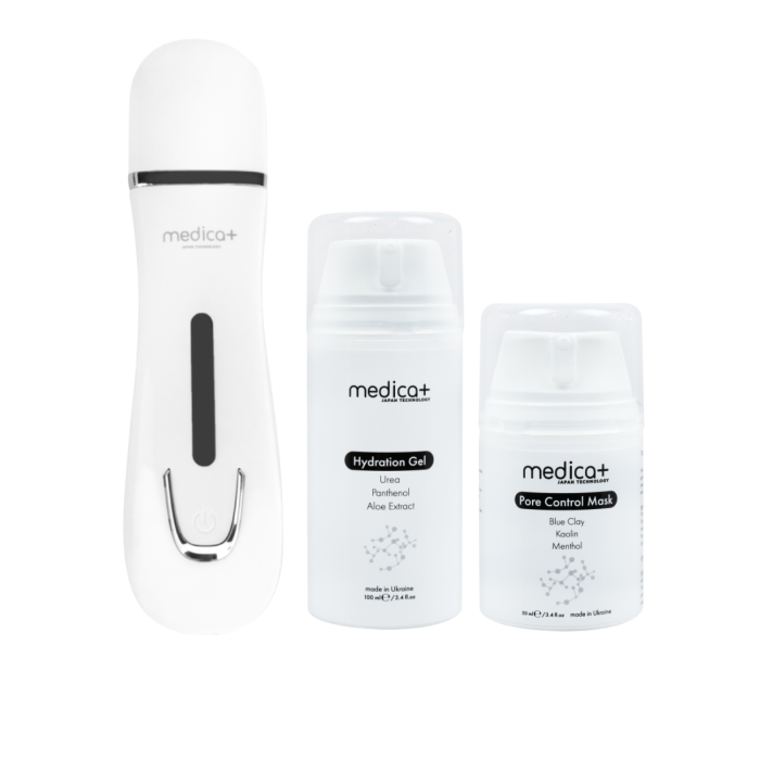 Набор Ультразвуковой скрабер для кожи лица Vibroskin 5.0 + Гидратирующий гель Hydration Gel + Поросуживающая маска для лица Pore Control Mask Medica+