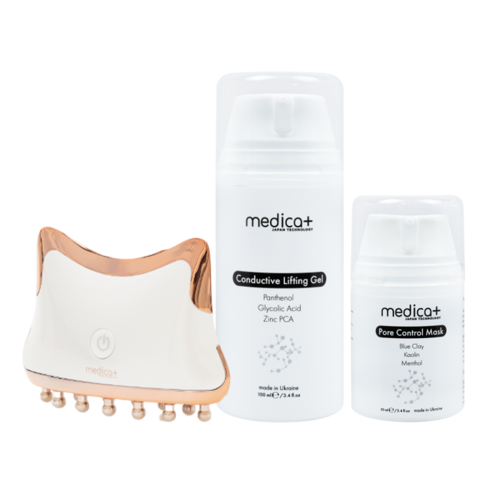 Набір Мікрострумовий ліфтинг Skin Lifting 5.0 + Провідний гель Conductive Lifting Gel + Маска для обличчя, що звужує пори Medica+ Pore Control Mask