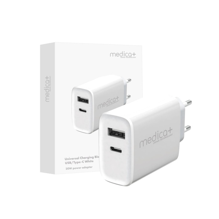 Блок универсальный подзарядный 2в1 MEDICA+ USB/Type-C (White)